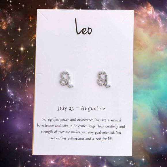 LEO Zodiac Silvertone Stud Earrings on Card NEW! 1123x2 - Picture 1 of 4